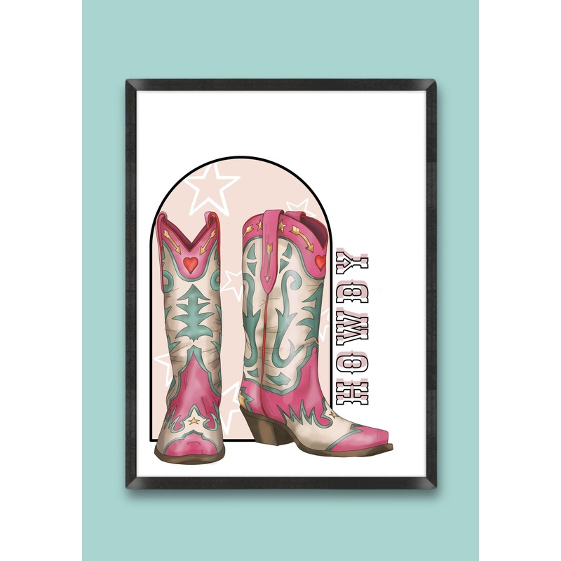Cowboy Boot Howdy Print|A4 Print|Framed Cowboy Boot Howdy