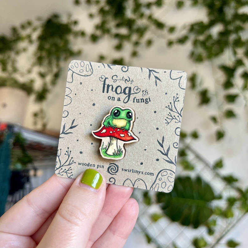 Frog on a Fungi Wooden Pin