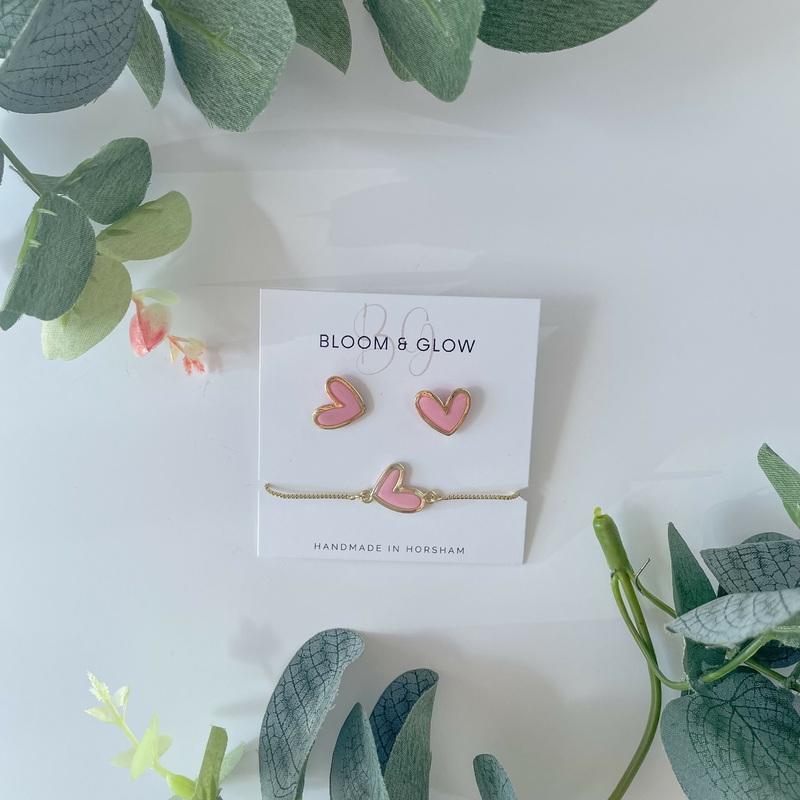 Heart Earring and Bracelet Set