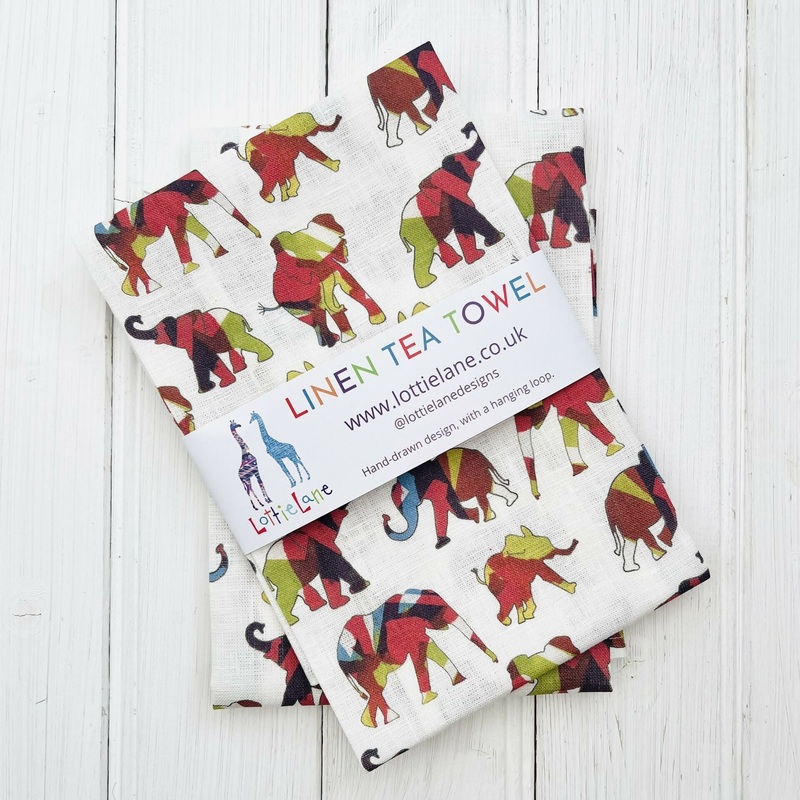 Linen Tea Towel – African Elephants