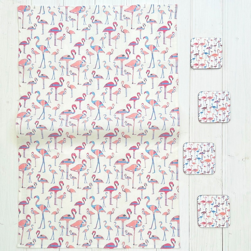 Linen Tea Towel – Flamingos