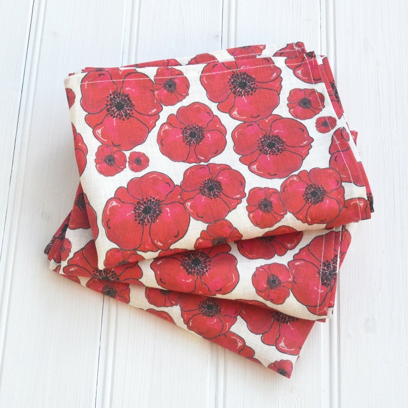 Linen Tea Towel Poppies