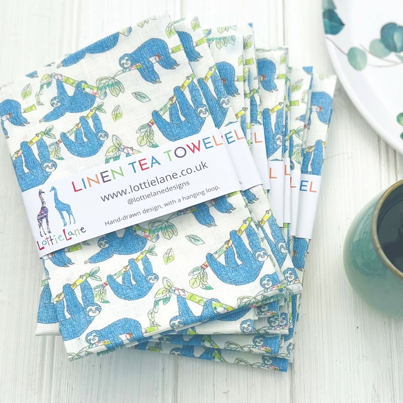 Linen Tea Towel – Sloth Design