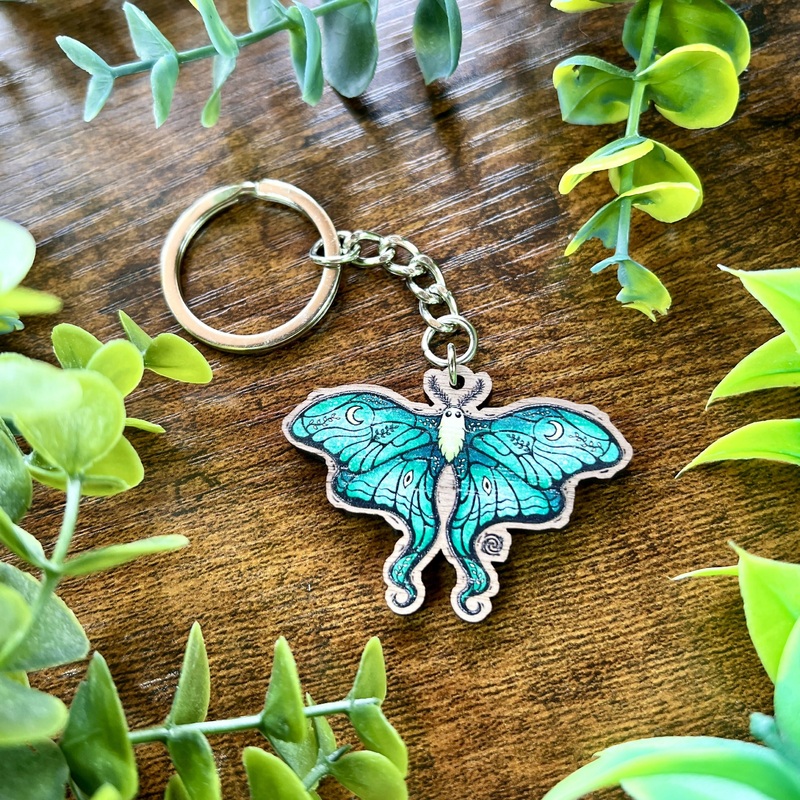 Lunar Moth Wooden Keyring