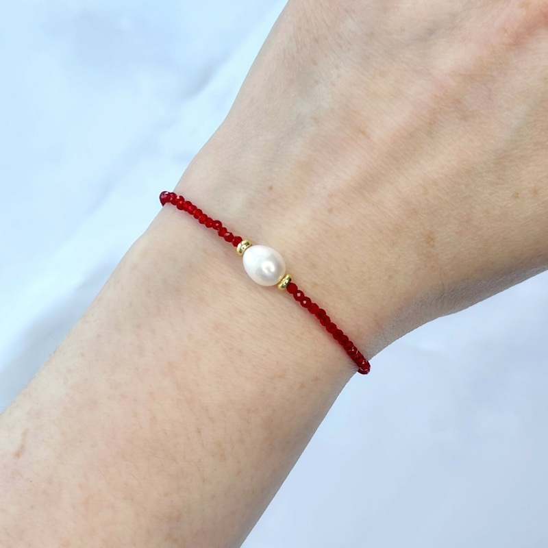 Natural spinel Bracelet|Red|Black