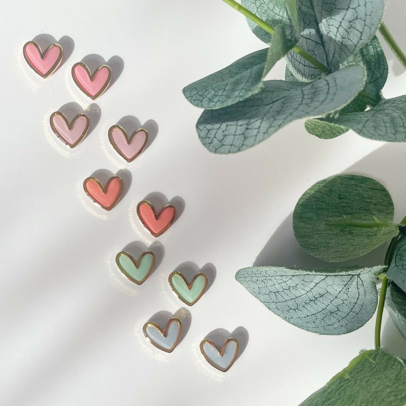 Pastel Heart Studs- Gold Edging