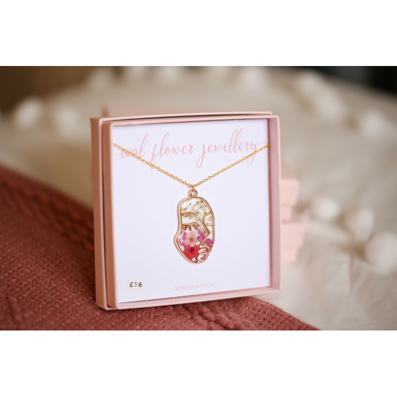 Pink Real Flower Face Necklace Gold Plated