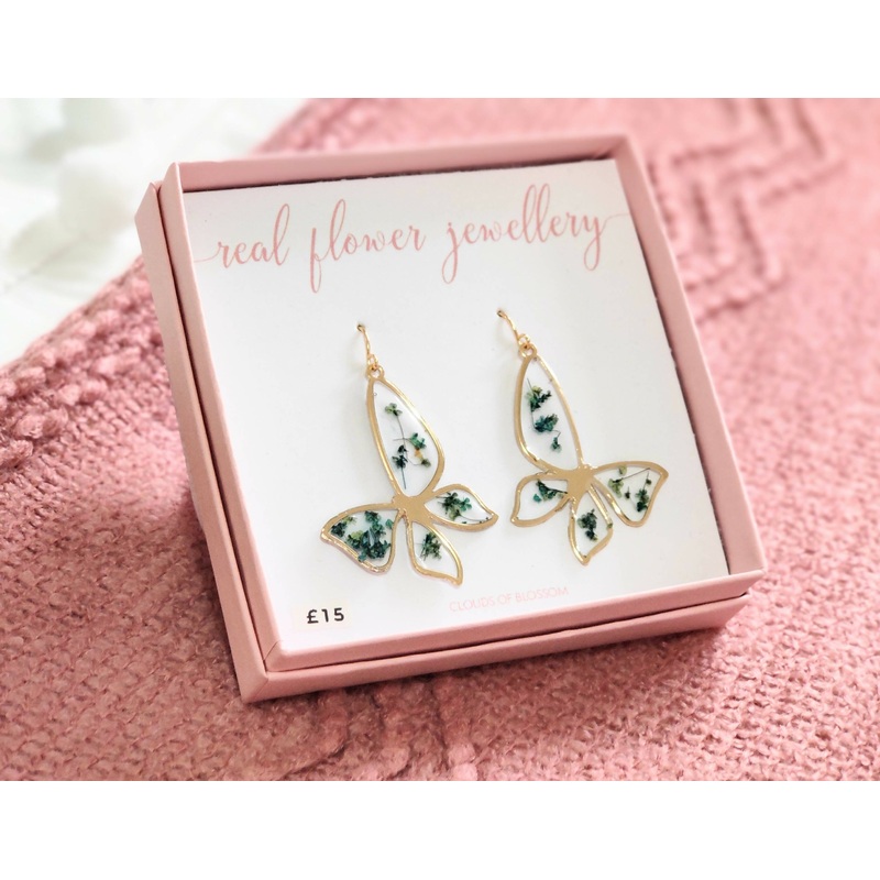 Real Flower Big Butterfly Earrings Gold Plated