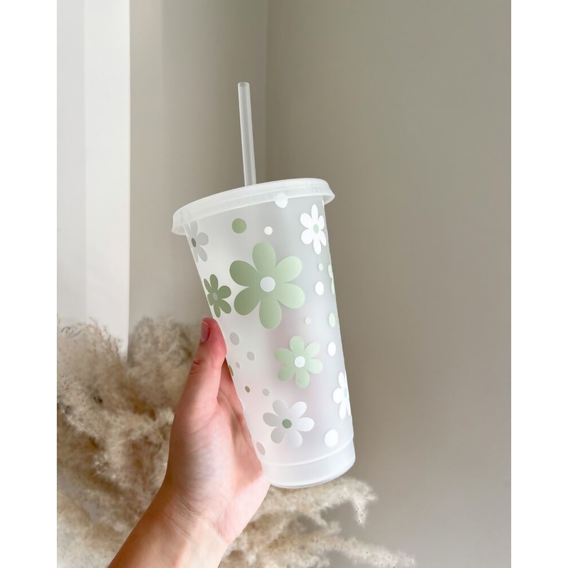 Cute Flowers 24oz Cold Cup|White/Light Blue|White/Light Green|White/Lilac|White and Pink