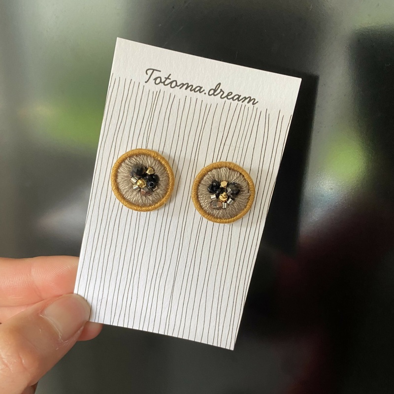 Embroidery Earrings (Round)|Earth tone|Colourful Grey|Pinkie Blue