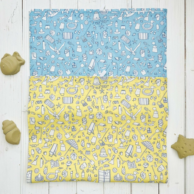 Linen Tea Towel – Blue Beach Design