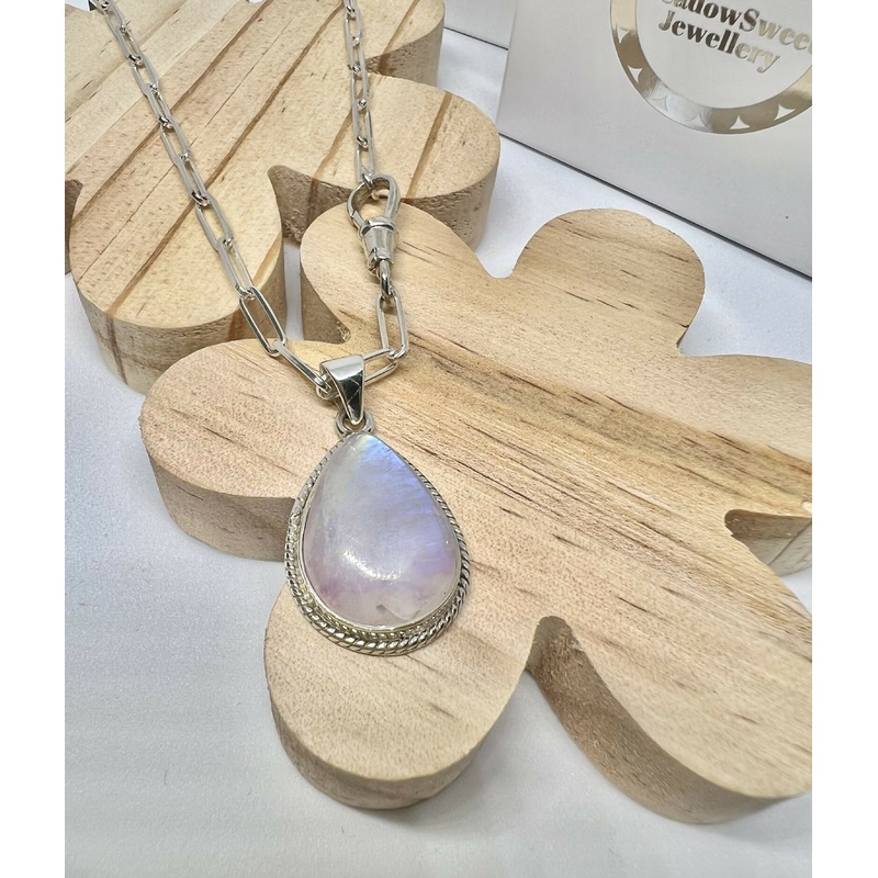 Pink moonstone necklace on trace chain