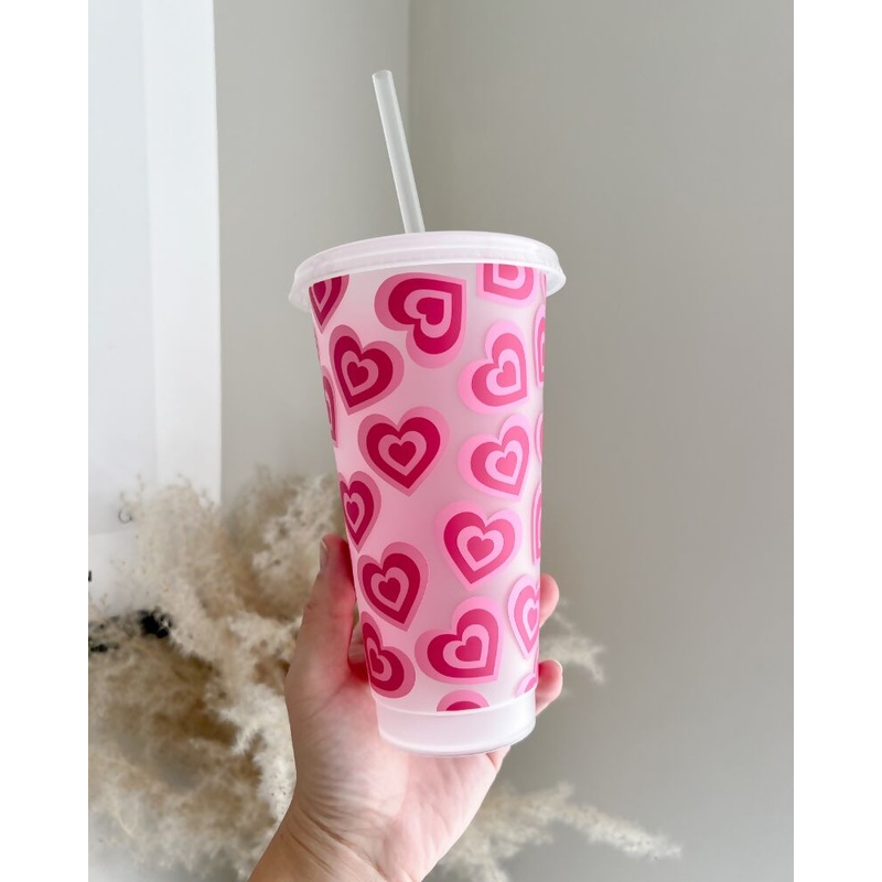 Retro Hearts 24oz Cold Cup|Pink|Nude|Purple|Blue
