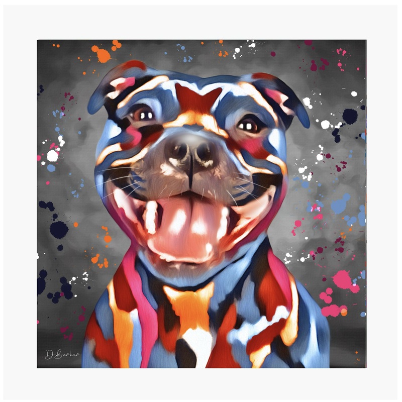 STAFFORDSHIRE BULLTERRIER DOG COLOUR SPLASH MOUNTED ARTWORK.