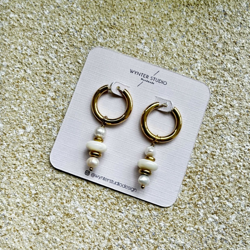 Triple Pearl Drop Hoop Earrings