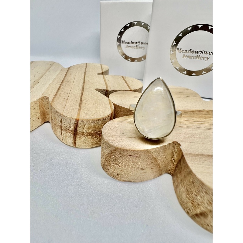 White moonstone teardrop ring size O