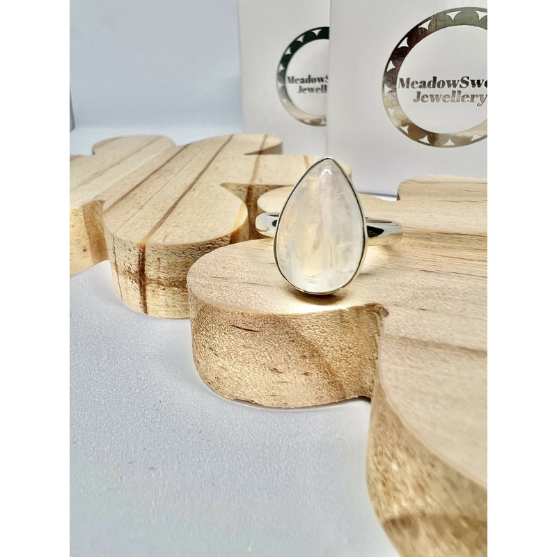 White moonstone teardrop ring size Q