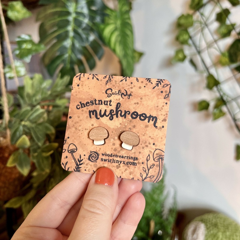 Chestnut Mushroom Wooden Earrings