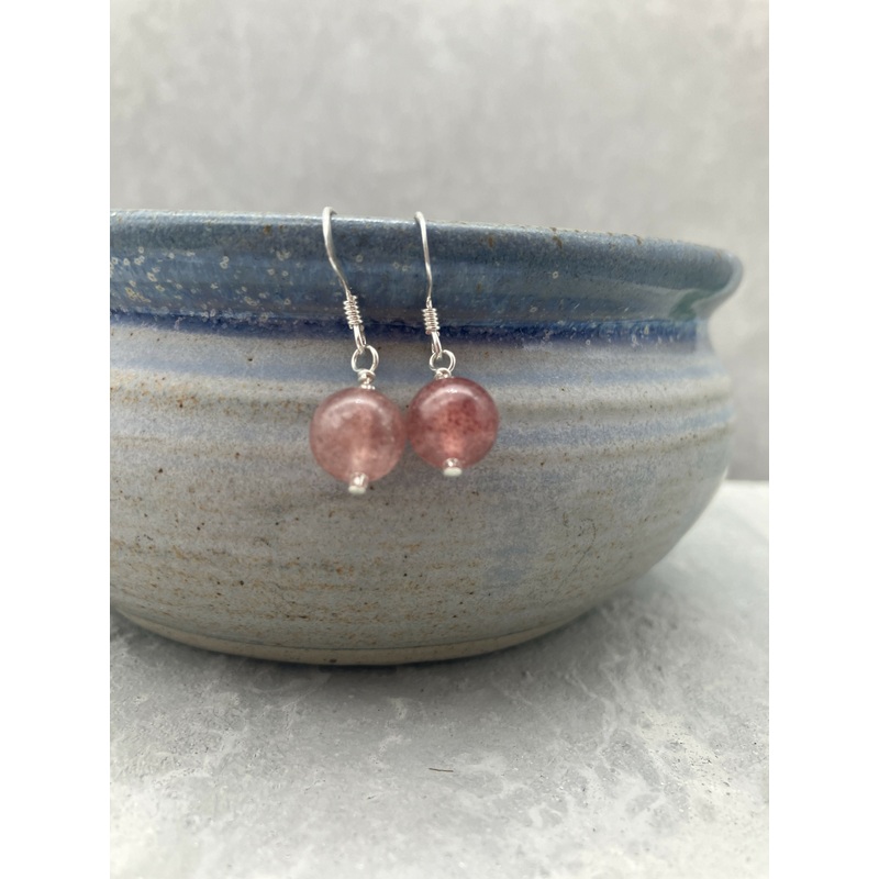 Gemstone Drop Earrings – Strawberry Quartz Pink