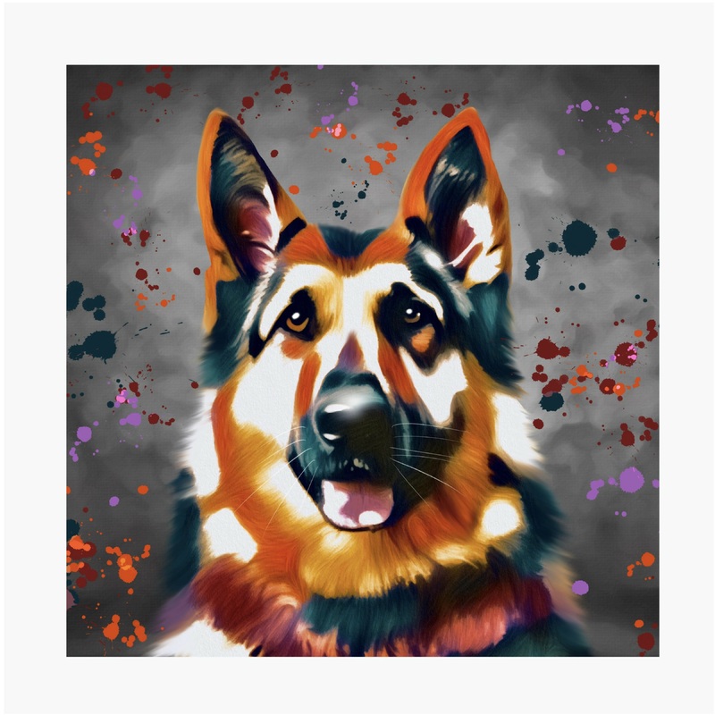 GERMAN SHEPHERD DOG – COLOUR SPLASH MOUNTED ARTWORK.