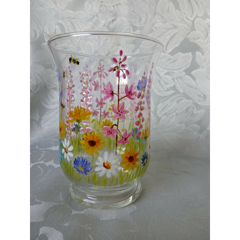 Hand Painted Glass Candle Holder or Vase. 5 Designs to Choose From.