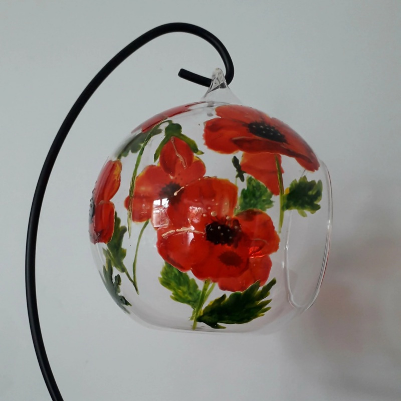 Hand Painted Glass Candle Holder – Poppy