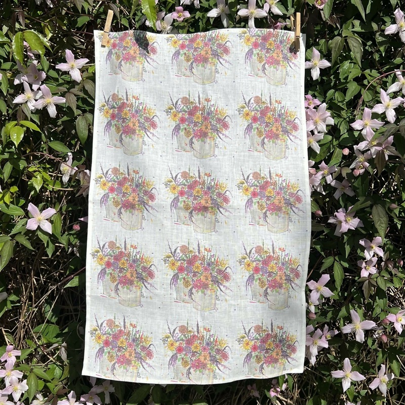 Linen Tea Towel – Summer Garden Pots