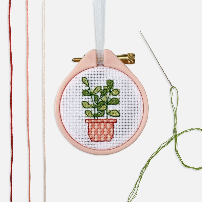 Mini Pink Plant Cross Stitch Kit