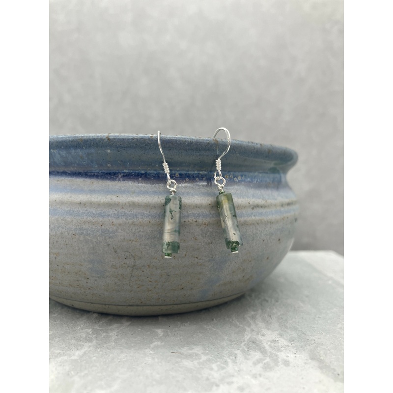 Moss Agate Long Drop Earrings