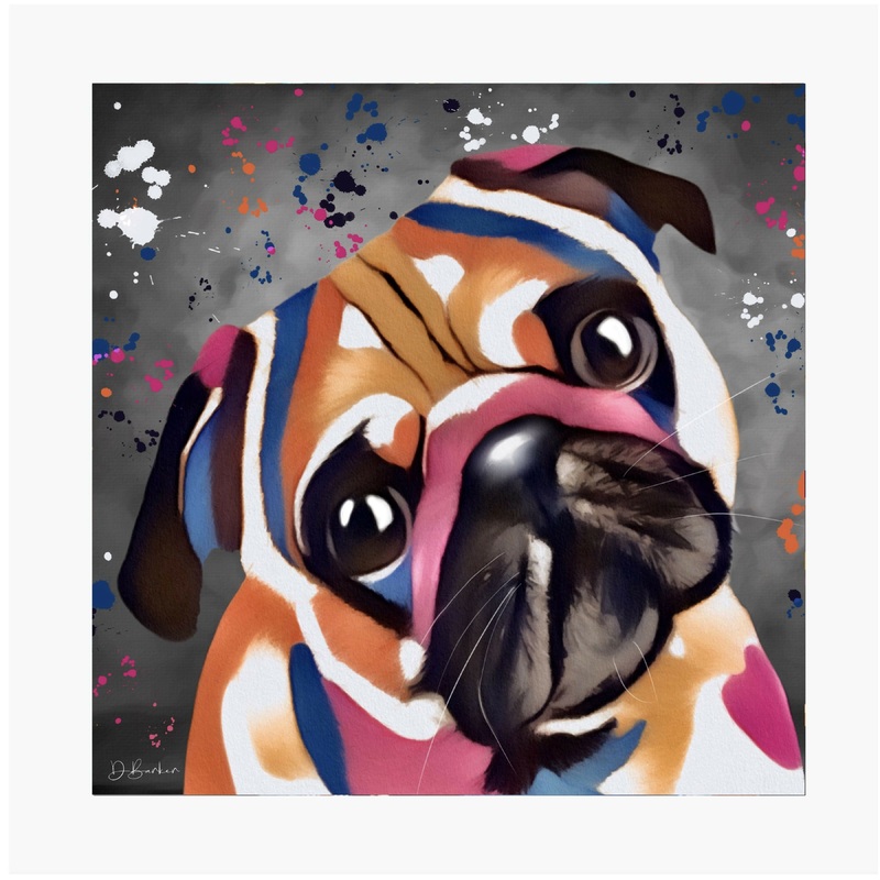 PUG DOG – COLOUR SPLASH MOUNTED ARTWORK.