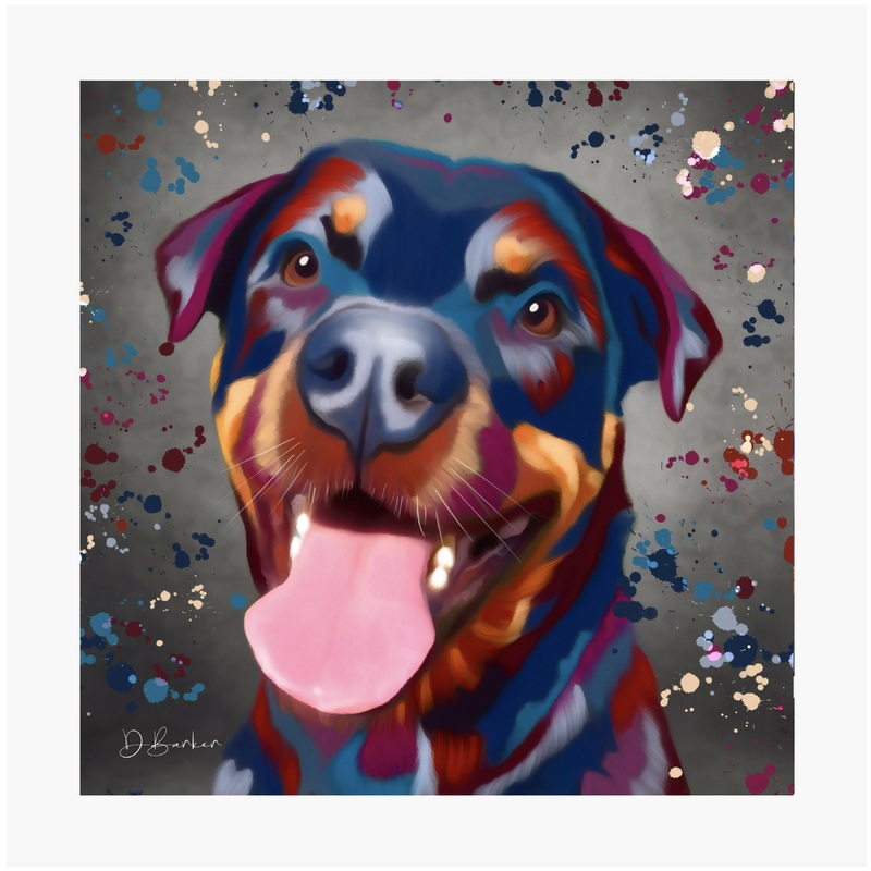 ROTTWEILER DOG – COLOUR SPLASH MOUNTED ARTWORK.