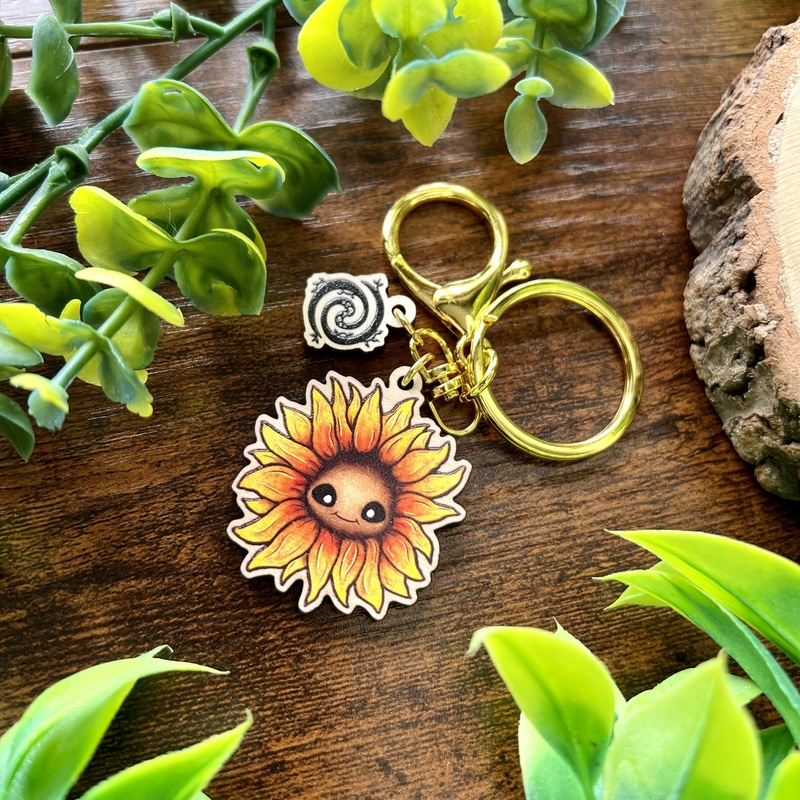 Saffy the Sunflower Wooden Keyring