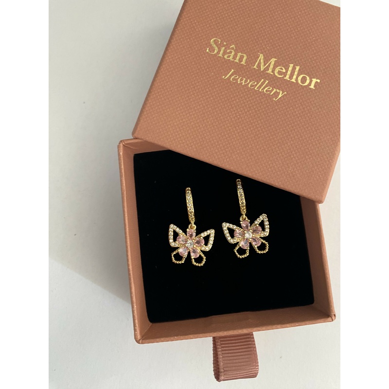 Sparkly Flower Butterfly Huggie Hoop Earrings