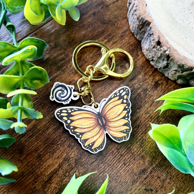 Sunflower Butterfly Wooden Keyring