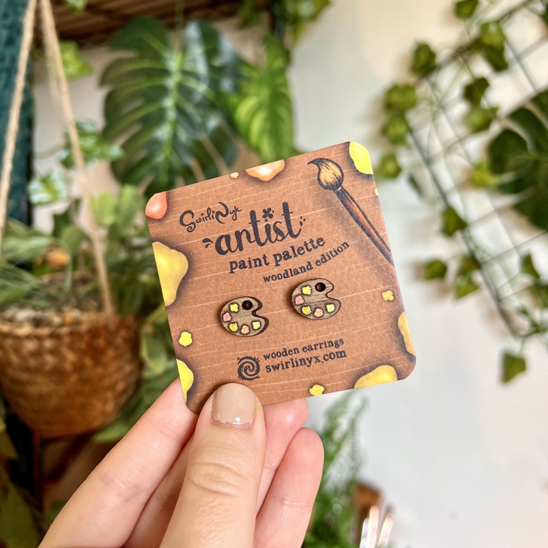 Woodland Paint Palette Wooden Earrings