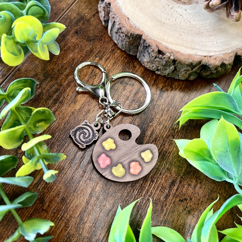 Woodland Paint Palette Wooden Keyring