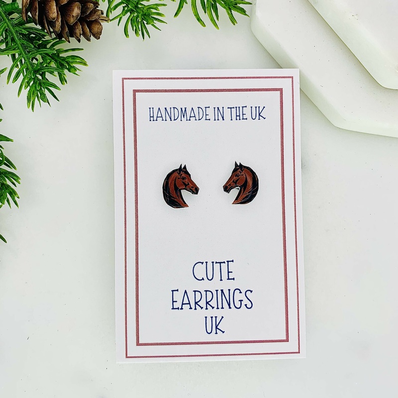 Bay Horse Head Stud Earrings