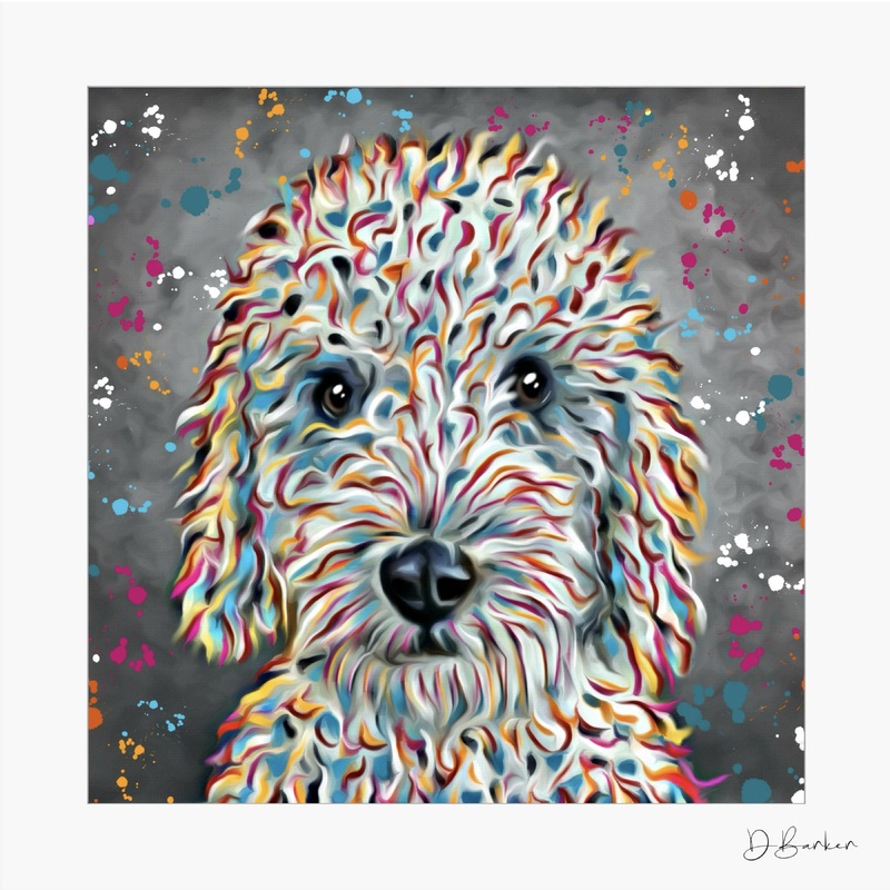 BEDLINGTON TERRIER DOG – COLOUR SPLASH MOUNTED ARTWORK.