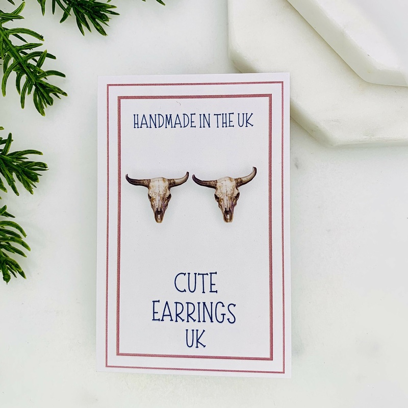 Bull Skull Stud Earrings
