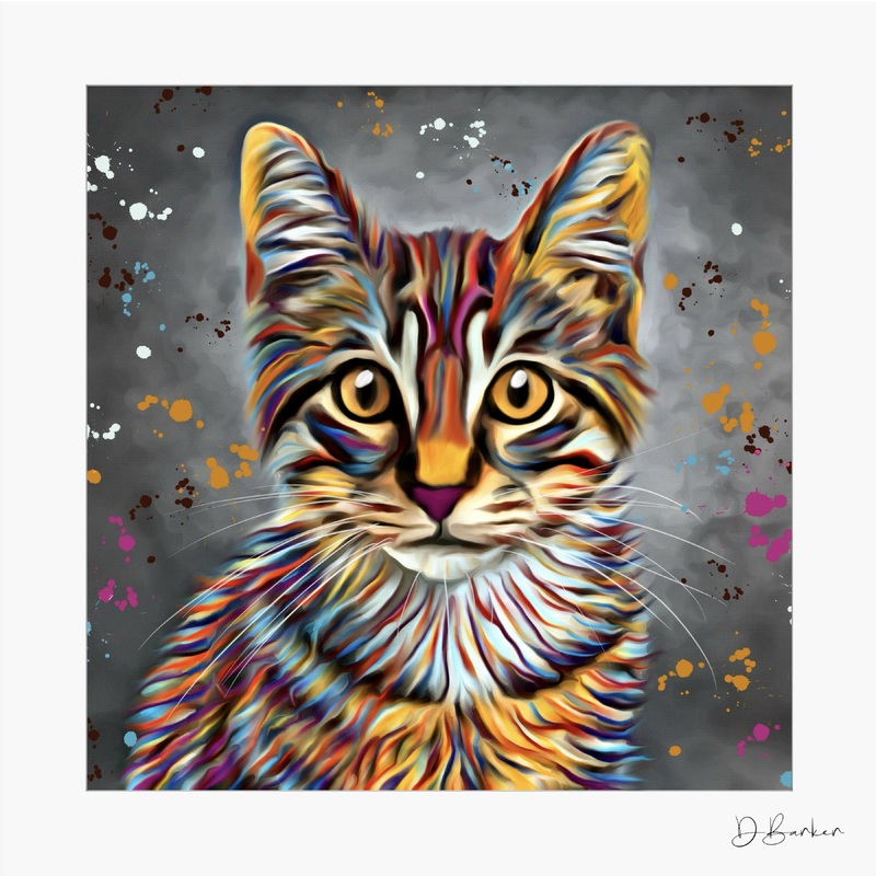 CAT – COLOUR SPLASH MOUNTED ARTWORK.