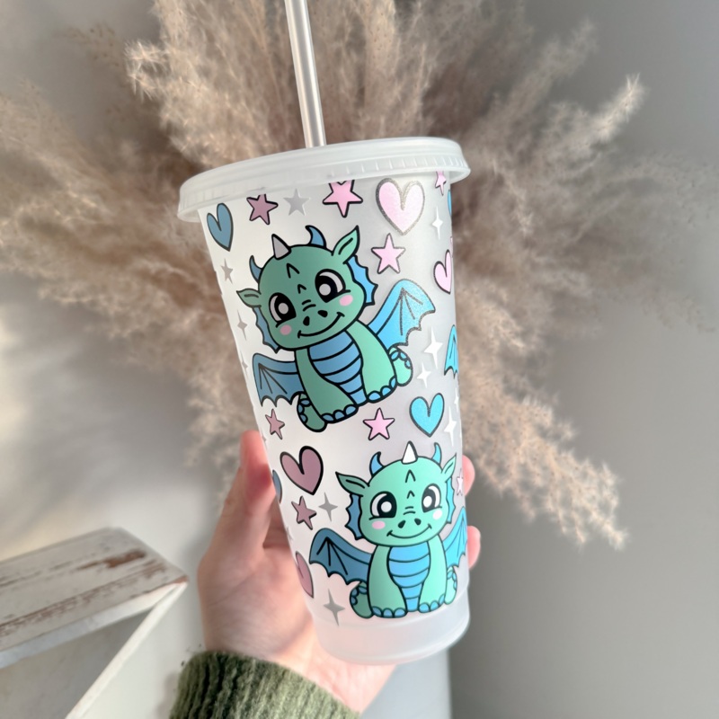 Cute Green Dinosaur 24oz Cold Cup