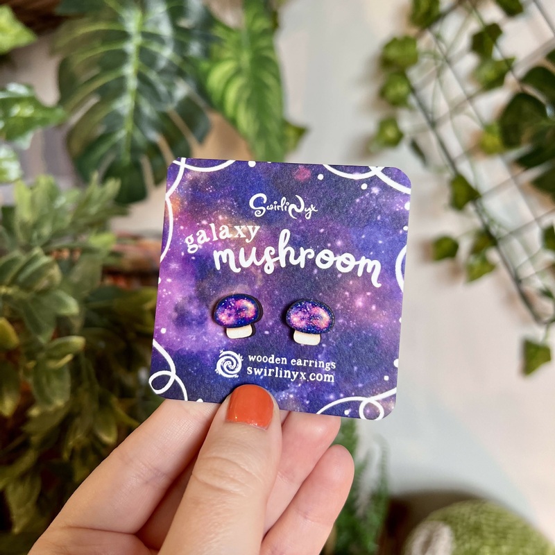 Galaxy Mushroom Wooden Earrings