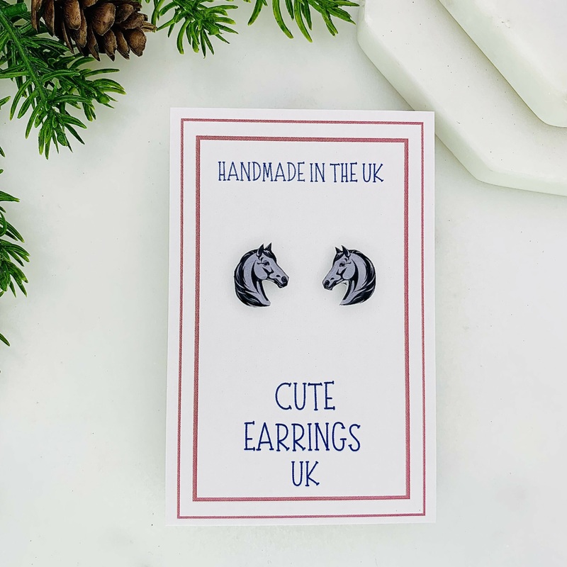 Grey Horse Head Stud Earrings