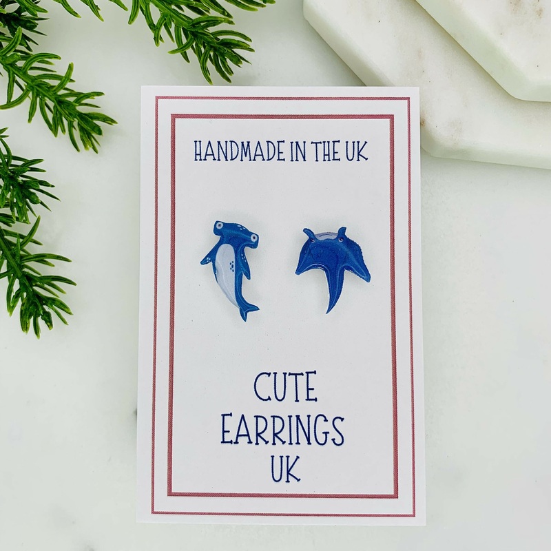 Hammer Head Shark & Manta Ray Mismatched Stud Earrings