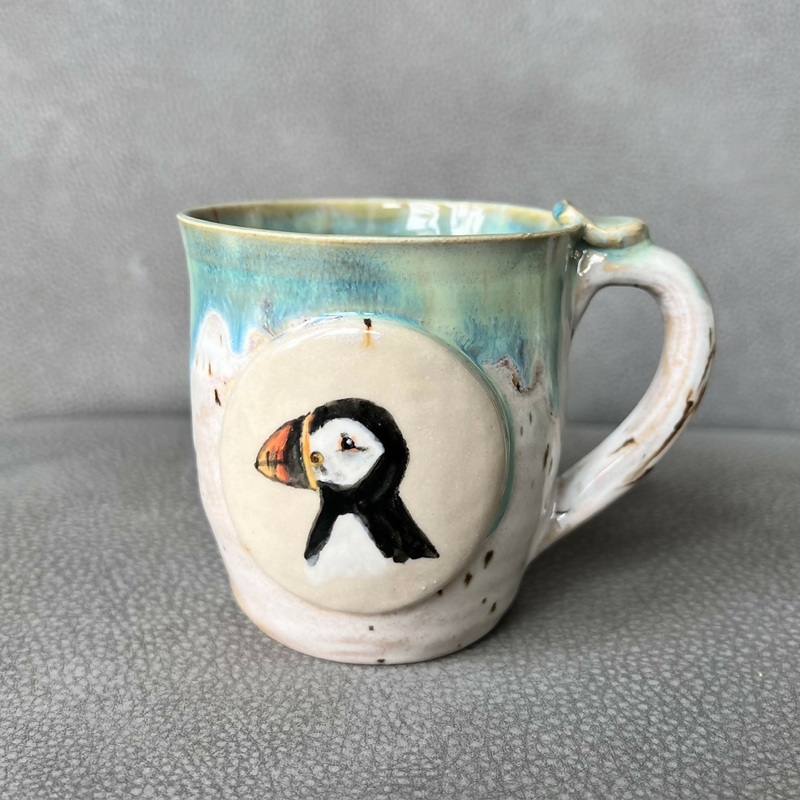 Handpainted Puffin Mug|280ml|Dark Blue puffin mug