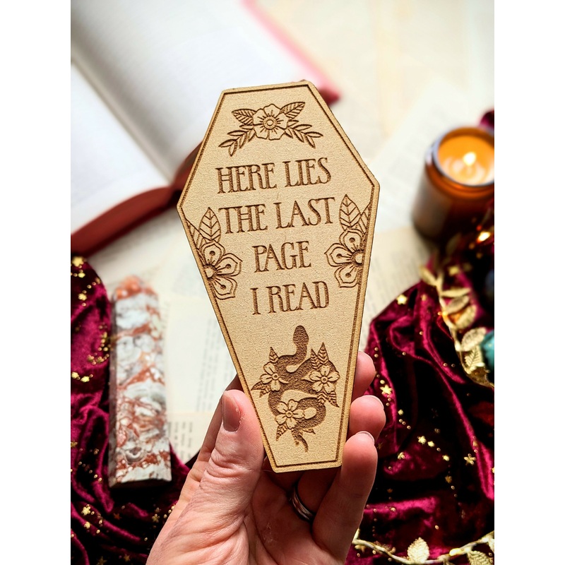 Here Lies The Last Page I Read – Coffin Wooden Bookmark