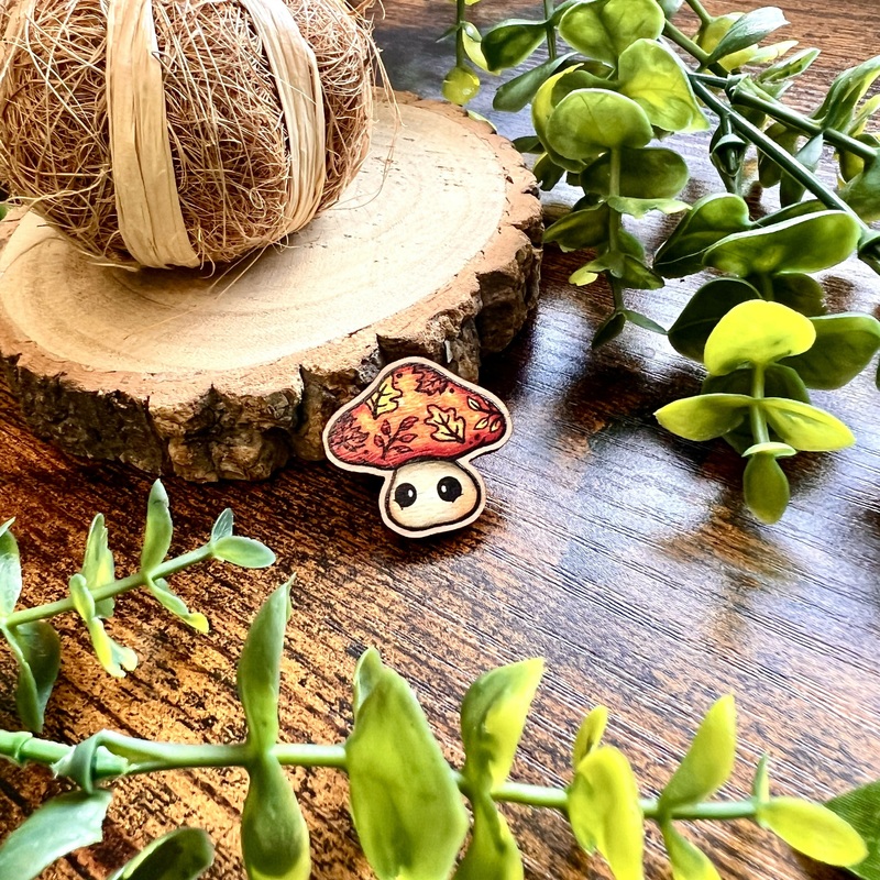 Maple the Mushroom Wooden Pin