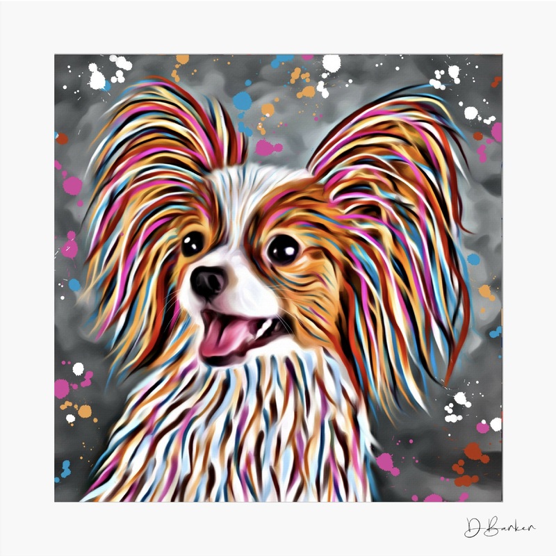 PAPILLON DOG – COLOUR SPLASH MOUNTED ARTWORK.