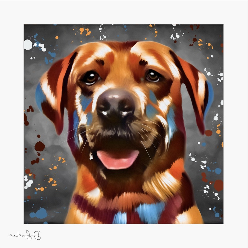 RED FOX LABRADOR DOG – COLOUR SPLASH MOUNTED ARTWORK.