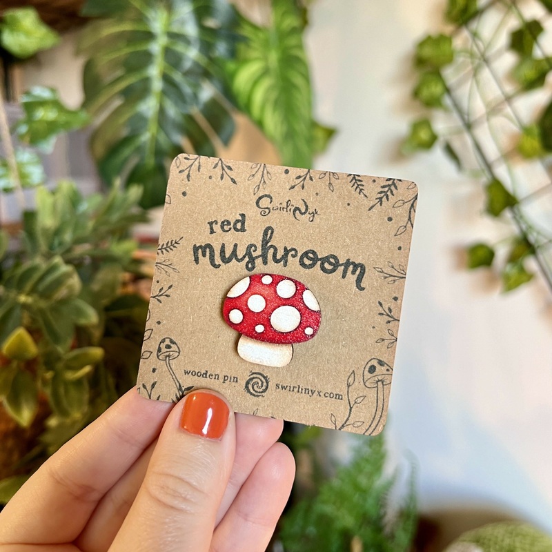 Red Mushroom Wooden Pin